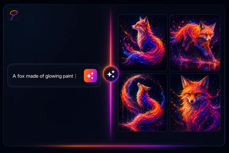 AI-generated glowing-paint fox variations