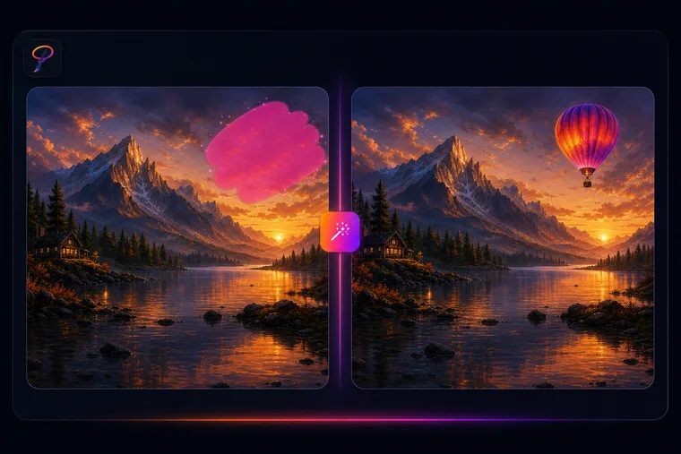 A hot-air balloon added to a sky with generative fill