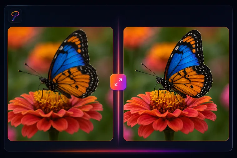 A blurry butterfly photo upscaled sharp